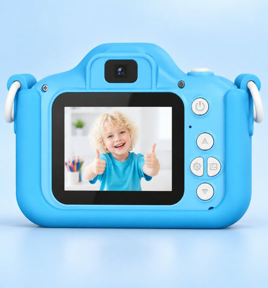 Back of the Klikko Rex camera showing a 2-inch screen and easy buttons