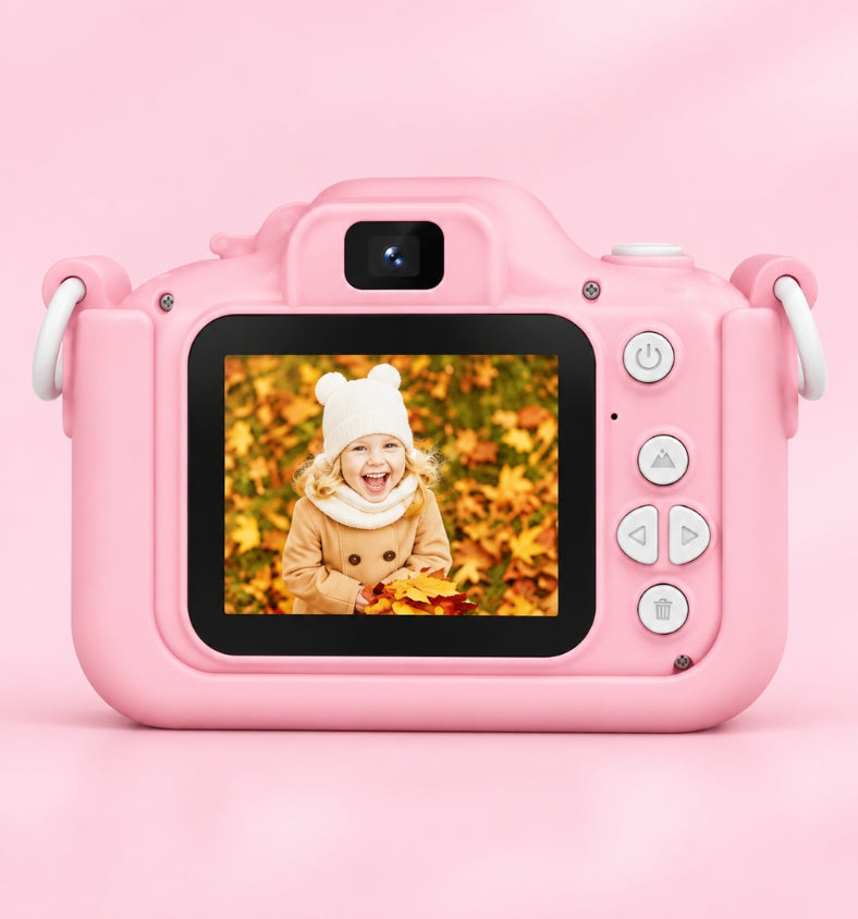 Back of the Klikko Stella camera showing a 2-inch screen and easy buttons
