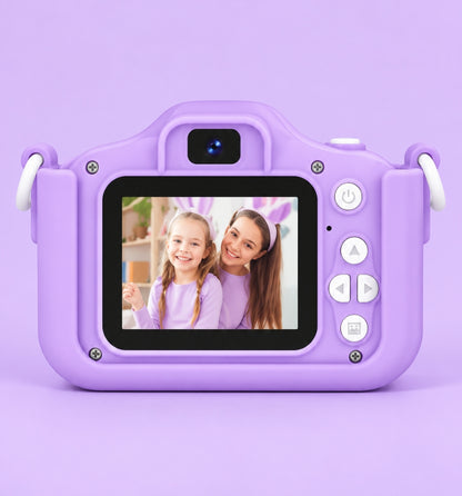 Back of the Klikko Stella camera showing a 2-inch screen and easy buttons